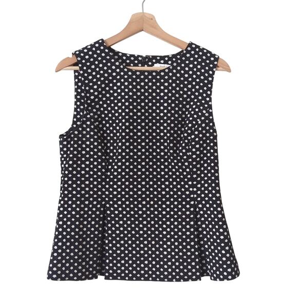 Diane Von Furstenberg DVF Mallorie Peplum Sleeveless Top 8 Black Polka Dot Shirt - Picture 5 of 11